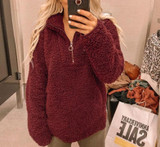 Gray/White Fleece Fluffy Oversized Hoodie Women Casual Warm Faux Fur Pullover Sweatshirt