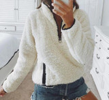 Gray/White Fleece Fluffy Oversized Hoodie Women Casual Warm Faux Fur Pullover Sweatshirt