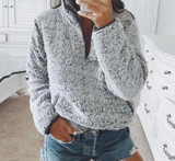 Gray/White Fleece Fluffy Oversized Hoodie Women Casual Warm Faux Fur Pullover Sweatshirt