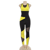 Black-Yellow Backless Yoga Jumpsuit