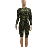 Camo bike shorts women's Two Piece Set