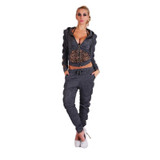 Women cropped zip up hoodie  Piece Set Crop Top+Pant