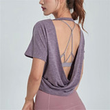 Pink Yoga Top Loose Fit Backless Black Workout Tops  For Women