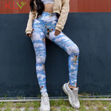 Women Angel Print Push Up High Waist Sport Workout Leggings