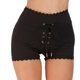 Black Lacy Sexy Bottom High Waist Sport Fitness Quick Dry Short