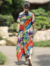 Irregular Split-Joint Floral Printing Maxi Dress