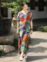 Irregular Split-Joint Floral Printing Maxi Dress