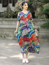 Irregular Split-Joint Floral Printing Maxi Dress