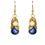 Shell Cluster Blue Sapphire Earrings , September Birthstone