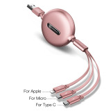 Cafele 3 in1 Micro USB Cable For iPhone Retractable Cable 120cm Support Fast Charging Type C Cable For Xiaomi Huawei Data Sync