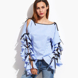 Laurel Blue Bow Sleeve Blouse
