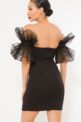 Strapless Ruffle Off Shoulder Sleeve Mini Dress