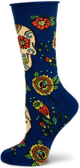 Unisex Navy Sugar Skull Sock, One Size