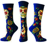 Unisex Navy Sugar Skull Sock, One Size