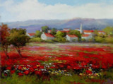 Abstract Wild Red Flower Poppies Landscape Oil Painting on Canvas