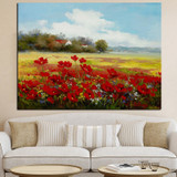 Abstract Wild Red Flower Poppies Landscape Oil Painting on Canvas