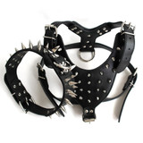 Black Spiked Leather Dog Harness&Collar Set