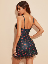 Floral Print Contrast Mesh Slips