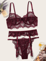 Floral Lace Garter Lingerie Set Floral Lace Garter Lingerie Set