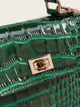 Twist Lock Croc Embossed Satchel Bag