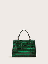 Twist Lock Croc Embossed Satchel Bag