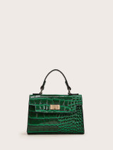 Twist Lock Croc Embossed Satchel Bag
