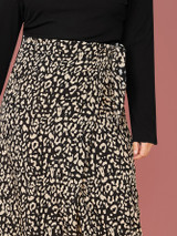 Plus Leopard Print Tie Side Wrap Skirt