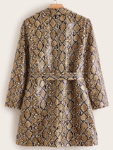 Plus Snakeskin Print PU Leather Belted Coat