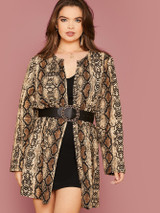 Plus Open Front Snakeskin Print Coat Without Belt