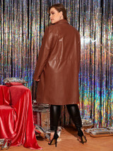 Plus Notch Collar Double Breasted Faux Leather Coat