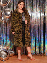 Plus Leopard Print Longline Teddy Coat