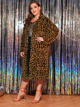 Plus Leopard Print Longline Teddy Coat
