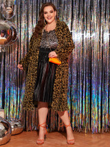 Plus Leopard Print Longline Teddy Coat