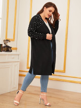Plus Open Front Pearls Beaded Coat