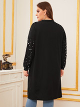 Plus Open Front Pearls Beaded Coat