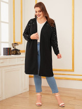 Plus Open Front Pearls Beaded Coat