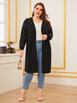 Plus Open Front Pearls Beaded Coat
