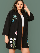 Plus Open Front Floral Print Coat