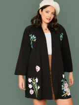 Plus Open Front Floral Print Coat
