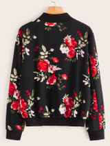 Plus Floral Print Zipper Up Bomber Jacket