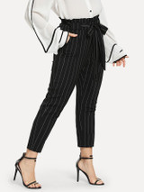 Plus Striped Self Tie Waist Pants