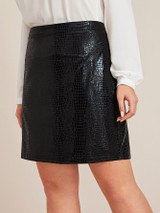 Plus Crocodile PU Leather Straight Skirt