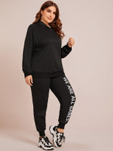Plus Slogan Graphic Raglan Sleeve Hoodie & Sweatpants Set