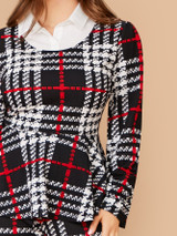 Plus Plaid 2 In 1 Peplum Top and Skinny Pants Set