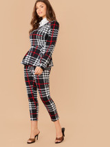 Plus Plaid 2 In 1 Peplum Top and Skinny Pants Set