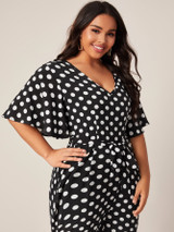Plus Polka Dot Belted Jumpsuit
