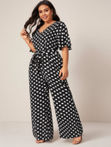 Plus Polka Dot Belted Jumpsuit