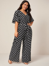 Plus Polka Dot Belted Jumpsuit