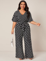 Plus Polka Dot Belted Jumpsuit