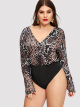 Plus Snake Print Surplice Bodysuit